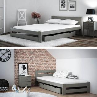 Bett Grau Holzbett mit Lattenrost Kieferholz Kieferbett Kinderbett Einzelbett 90