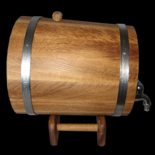 Fass aus Eiche mit Untergestell -10L mit Reifen aus Edelstahl