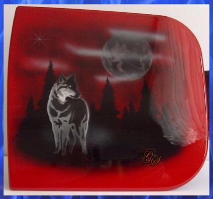 Airbrush Auto Tankdeckel Design Wolf in der Nacht